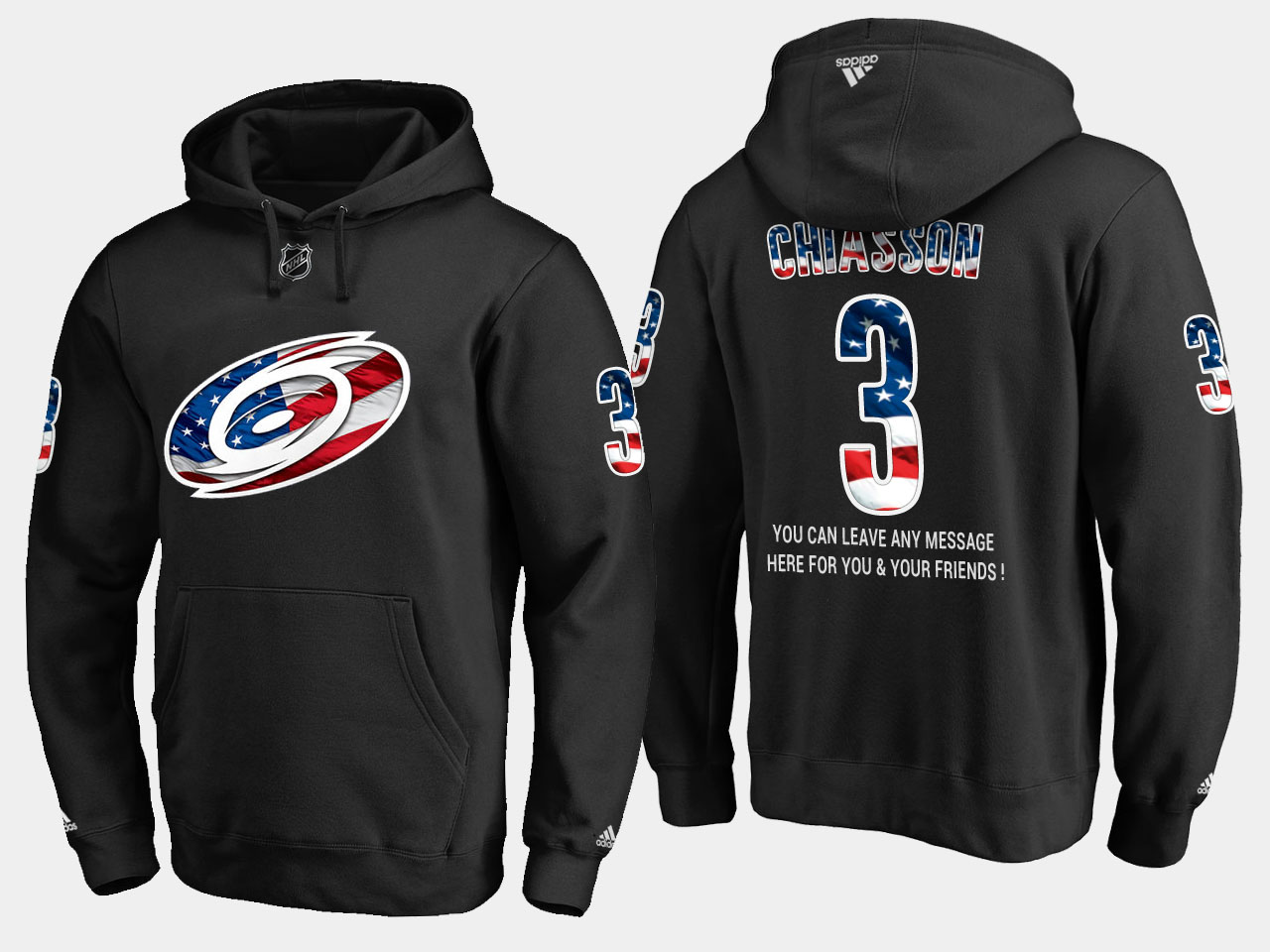 Hurricanes #3 Steve Chiasson NHL Banner Wave Usa Flag Black Hoodie