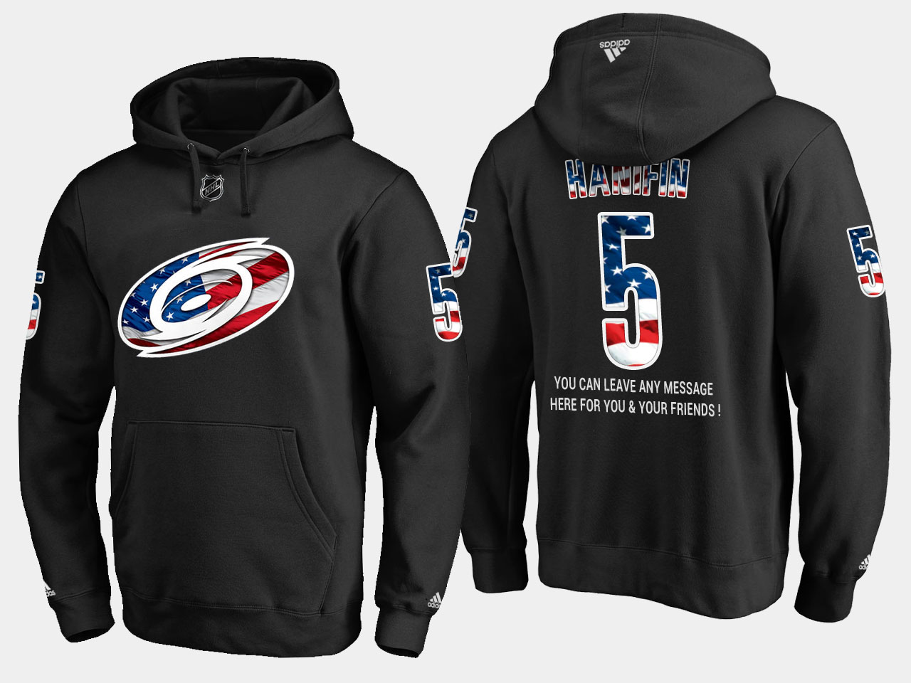 Hurricanes #5 Noah Hanifin NHL Banner Wave Usa Flag Black Hoodie