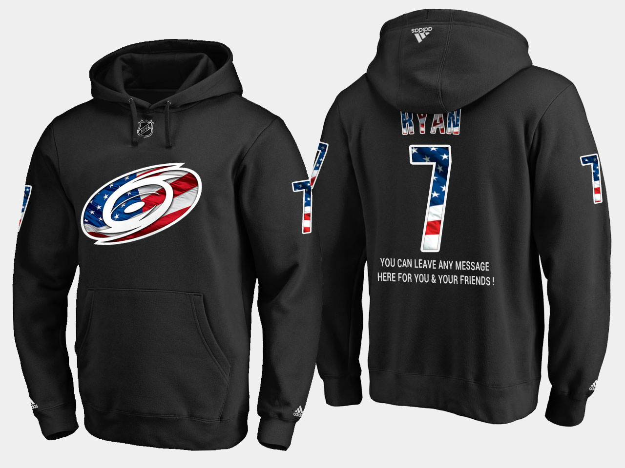 Hurricanes #7 Derek Ryan NHL Banner Wave Usa Flag Black Hoodie