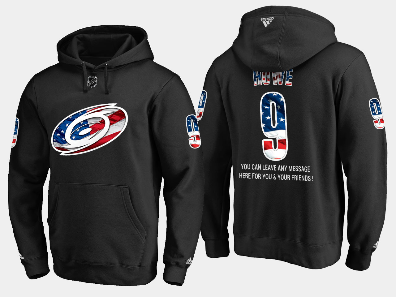 Hurricanes #9 Gordie Howe NHL Banner Wave Usa Flag Black Hoodie