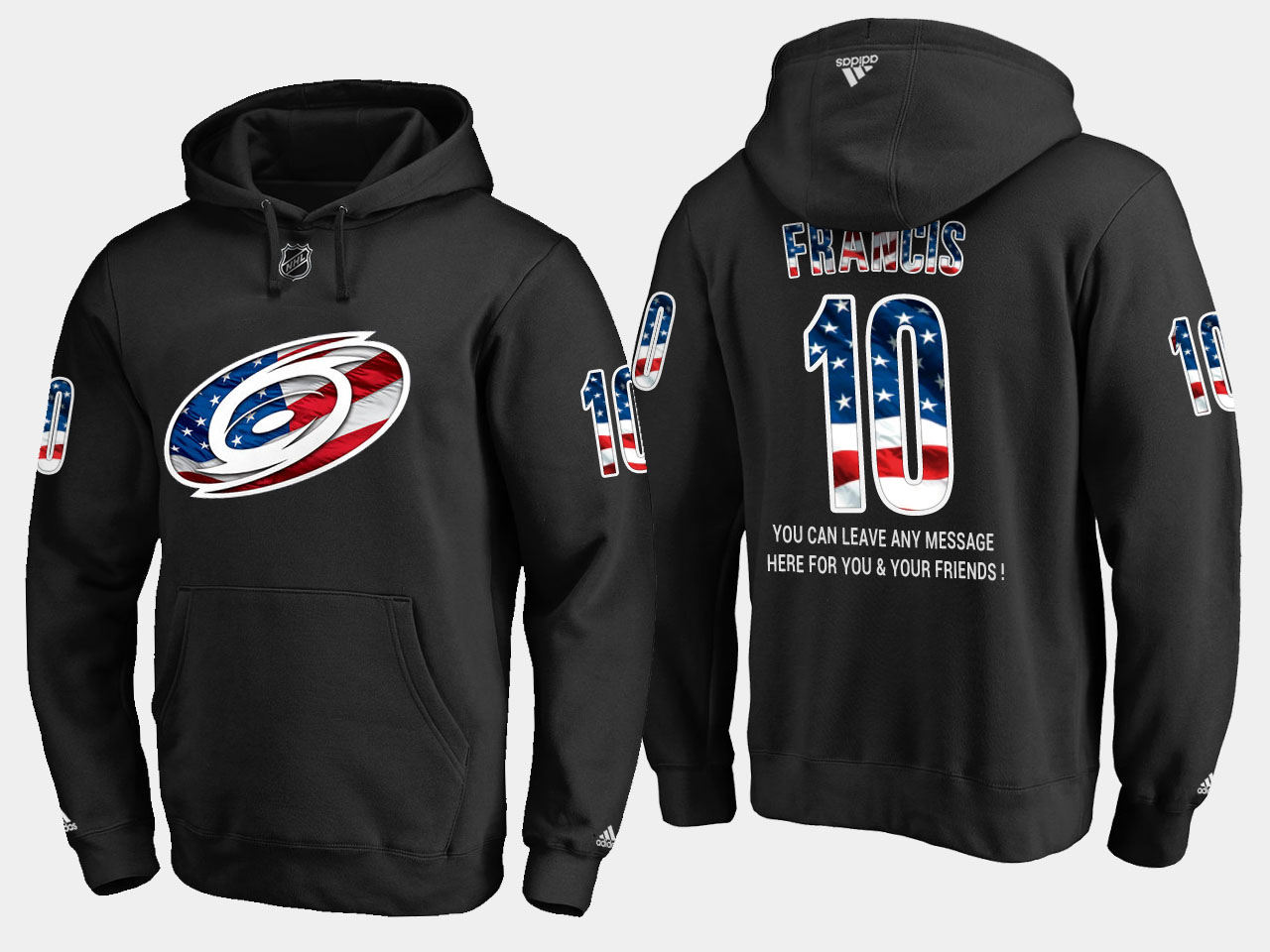 Hurricanes #10 Ron Francis NHL Banner Wave Usa Flag Black Hoodie