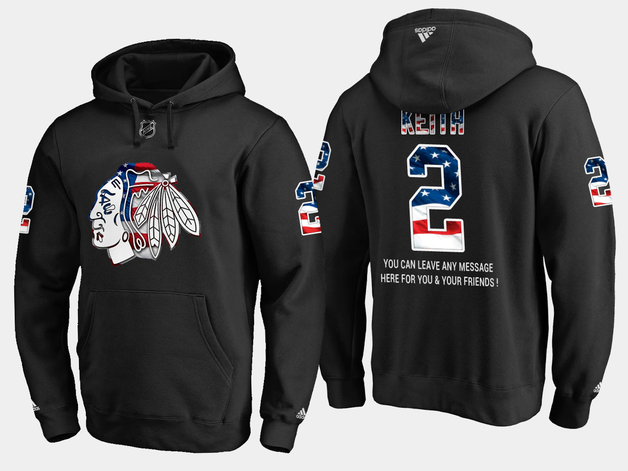 Blackhawks #2 Duncan Keith NHL Banner Wave Usa Flag Black Hoodie