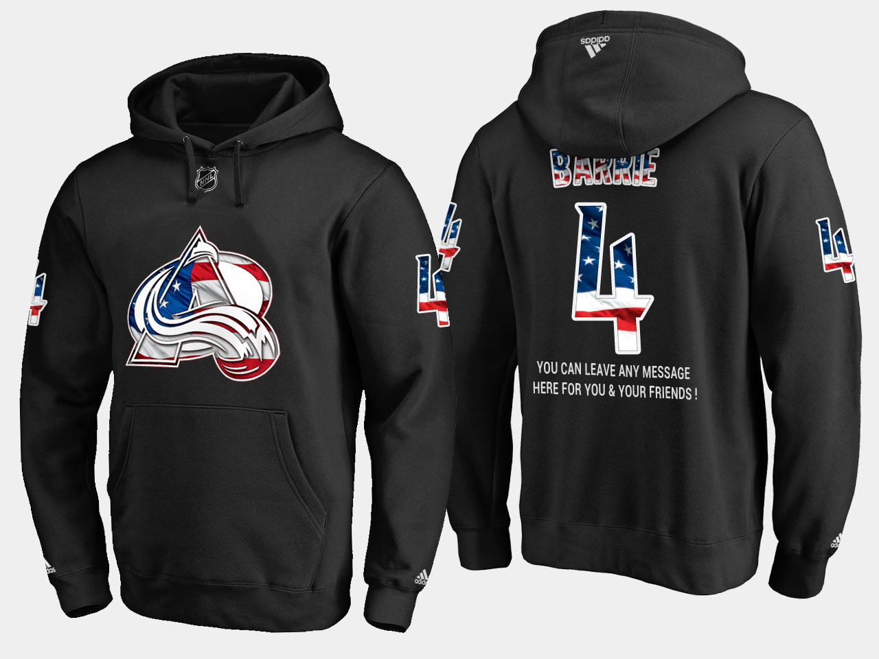 Avalanche #4 Tyson Barrie NHL Banner Wave Usa Flag Black Hoodie