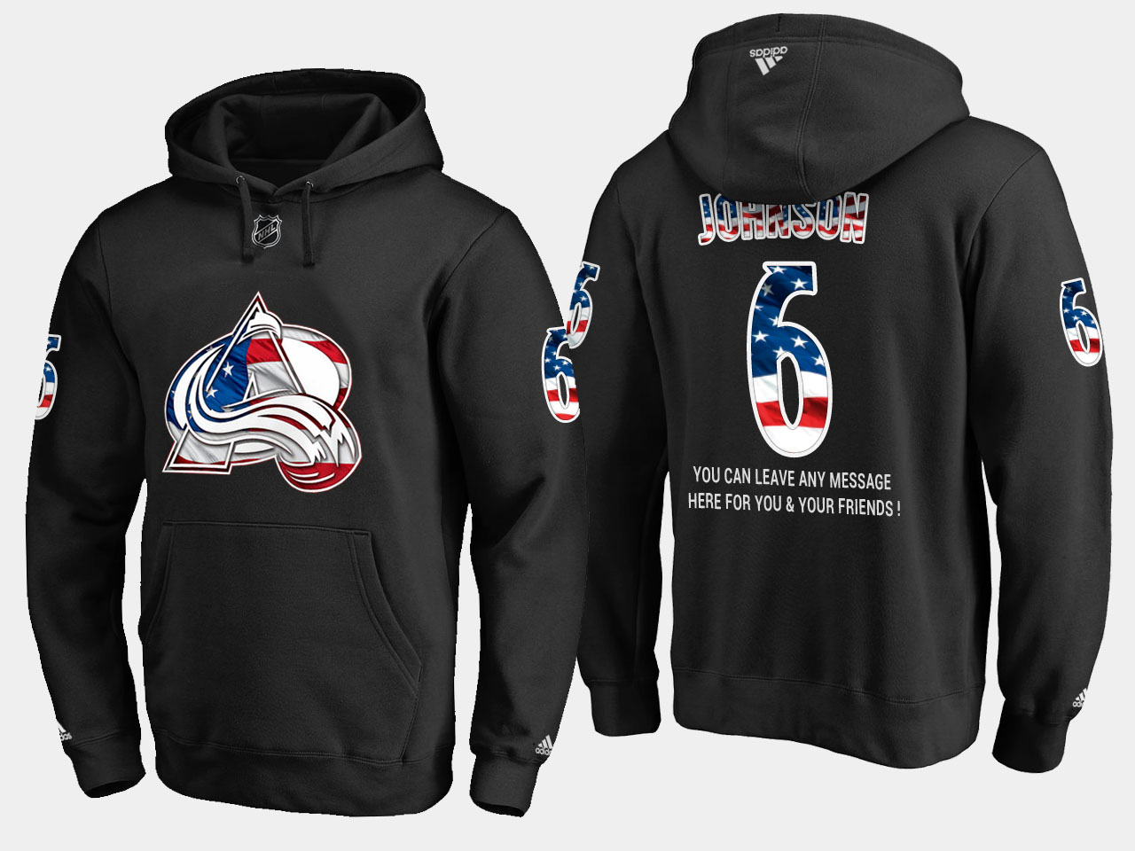 Avalanche #6 Erik Johnson NHL Banner Wave Usa Flag Black Hoodie