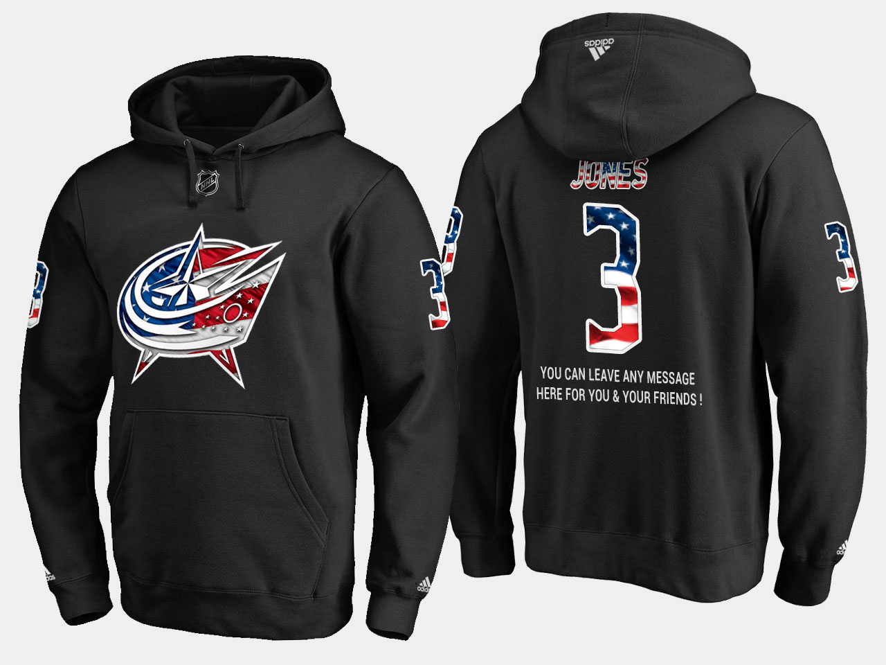 Blue Jackets #3 Seth Jones NHL Banner Wave Usa Flag Black Hoodie