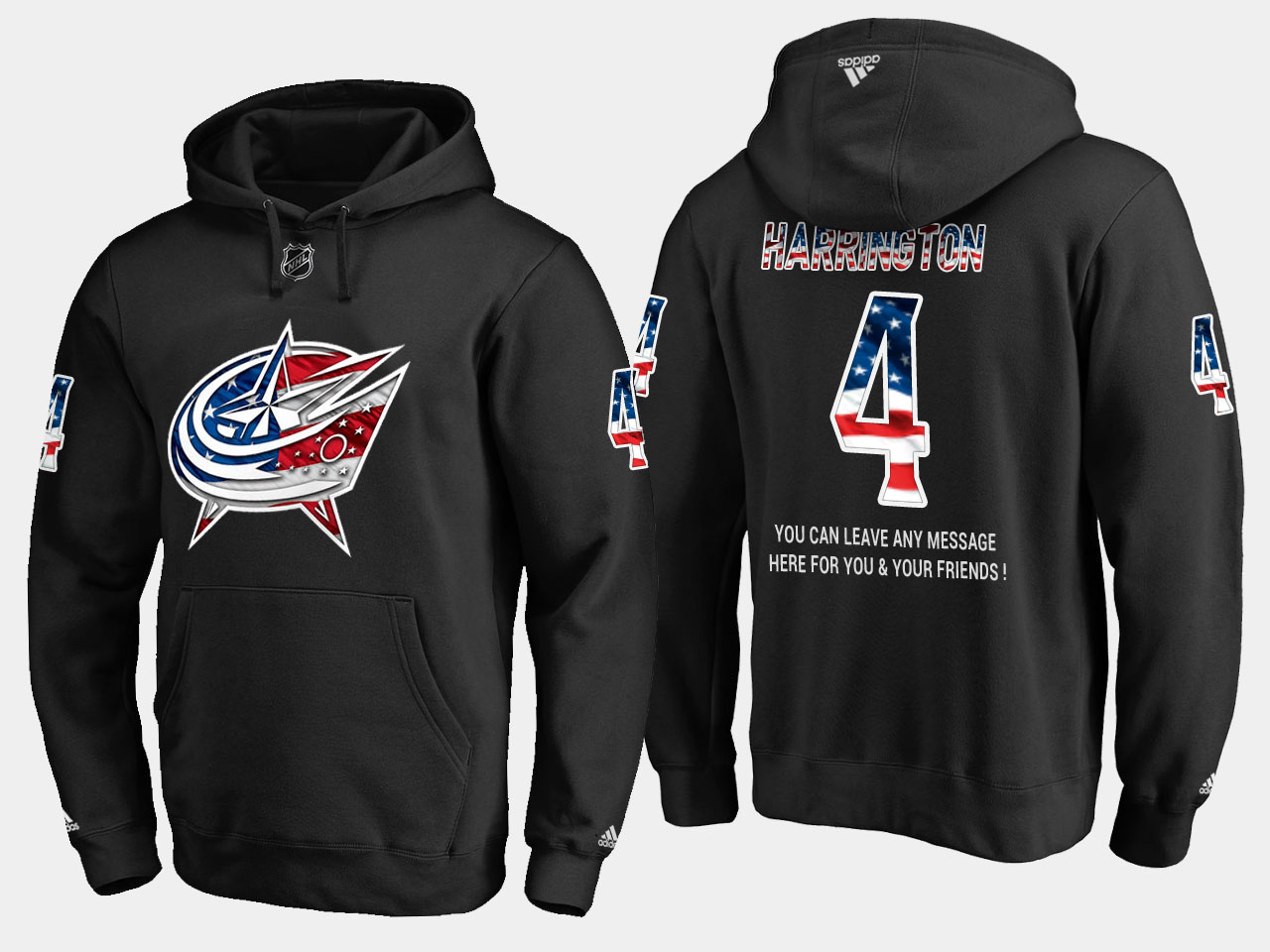 Blue Jackets #4 Scott Harrington NHL Banner Wave Usa Flag Black Hoodie