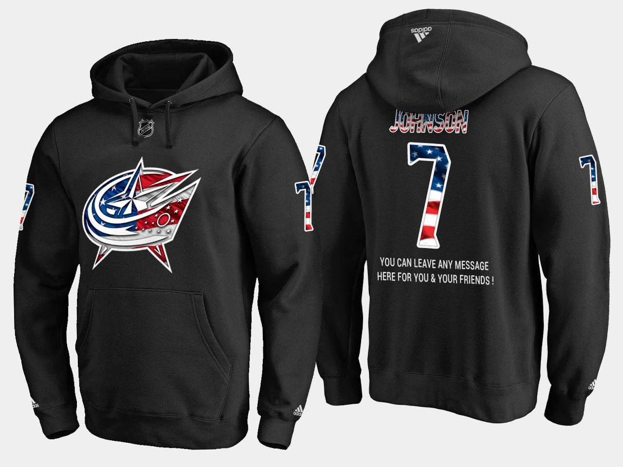 Blue Jackets #7 Jack Johnson NHL Banner Wave Usa Flag Black Hoodie