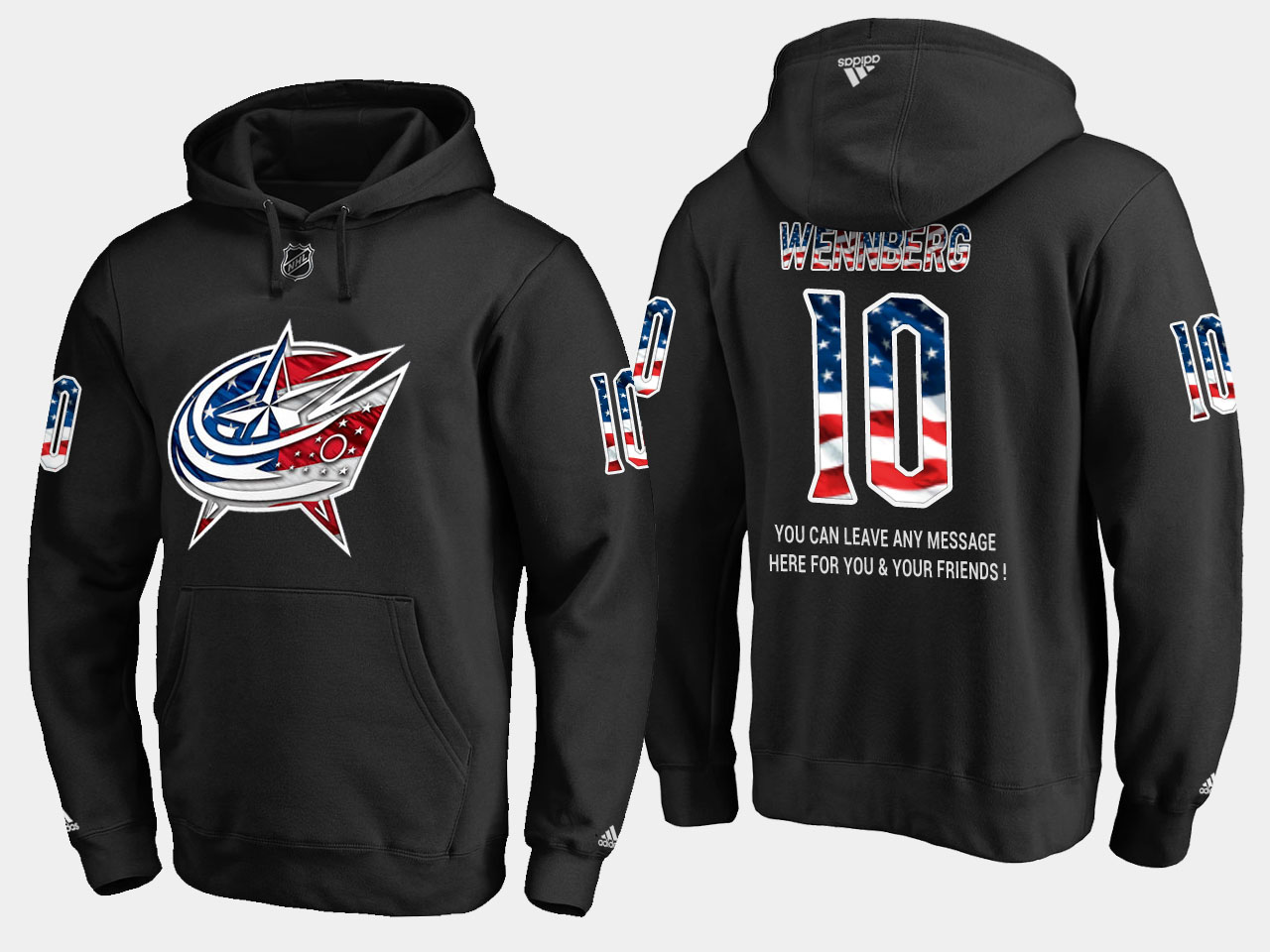 Blue Jackets #10 Alexander Wennberg NHL Banner Wave Usa Flag Black Hoodie