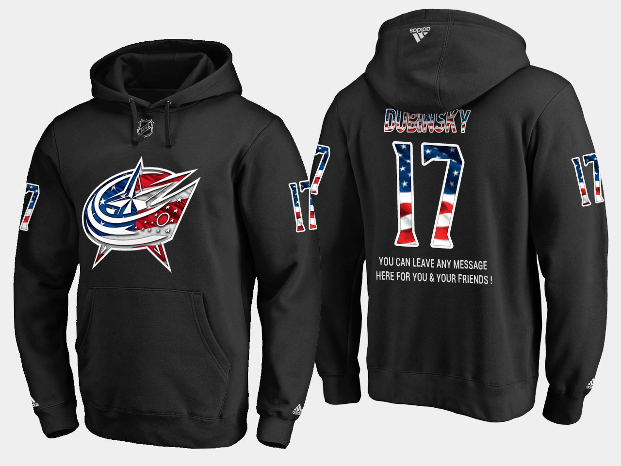 Blue Jackets #17 Brandon Dubinsky NHL Banner Wave Usa Flag Black Hoodie