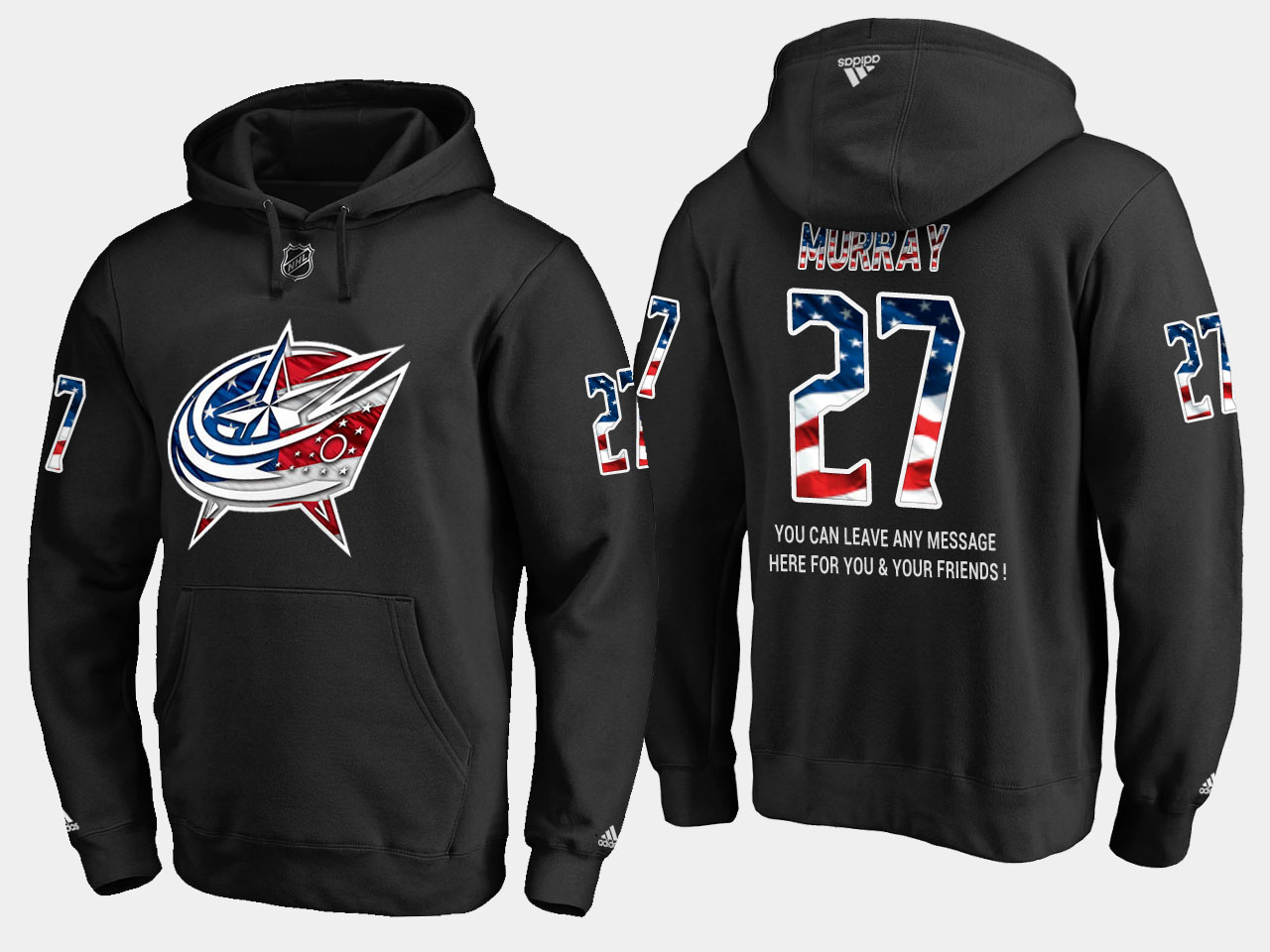 Blue Jackets #27 Ryan Murray NHL Banner Wave Usa Flag Black Hoodie