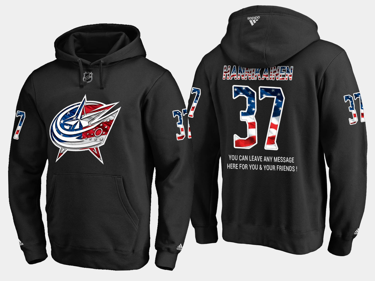 Blue Jackets #37 Markus Hannikainen NHL Banner Wave Usa Flag Black Hoodie