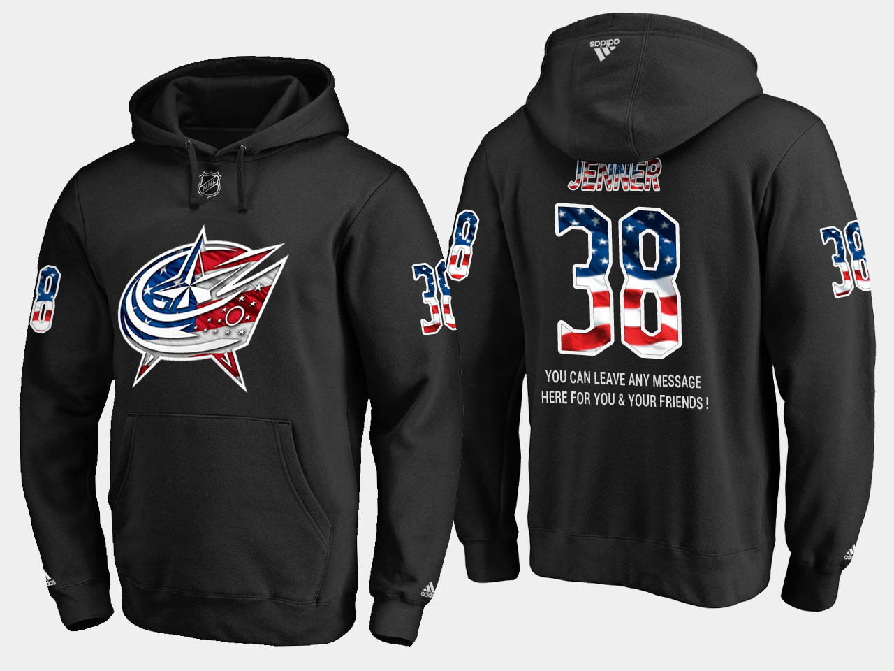 Blue Jackets #38 Boone Jenner NHL Banner Wave Usa Flag Black Hoodie