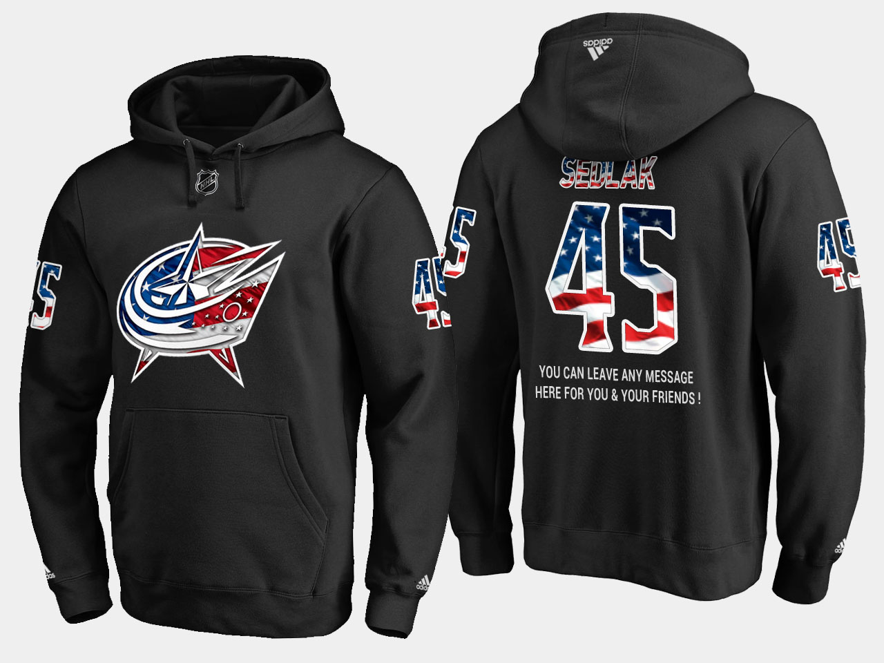 Blue Jackets #45 Lukas Sedlak NHL Banner Wave Usa Flag Black Hoodie