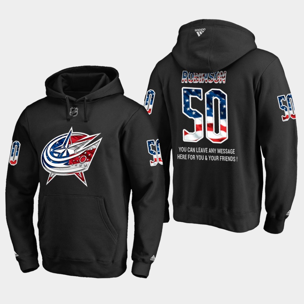 Blue Jackets #50 Eric Robinson NHL Banner Wave Usa Flag Black Hoodie