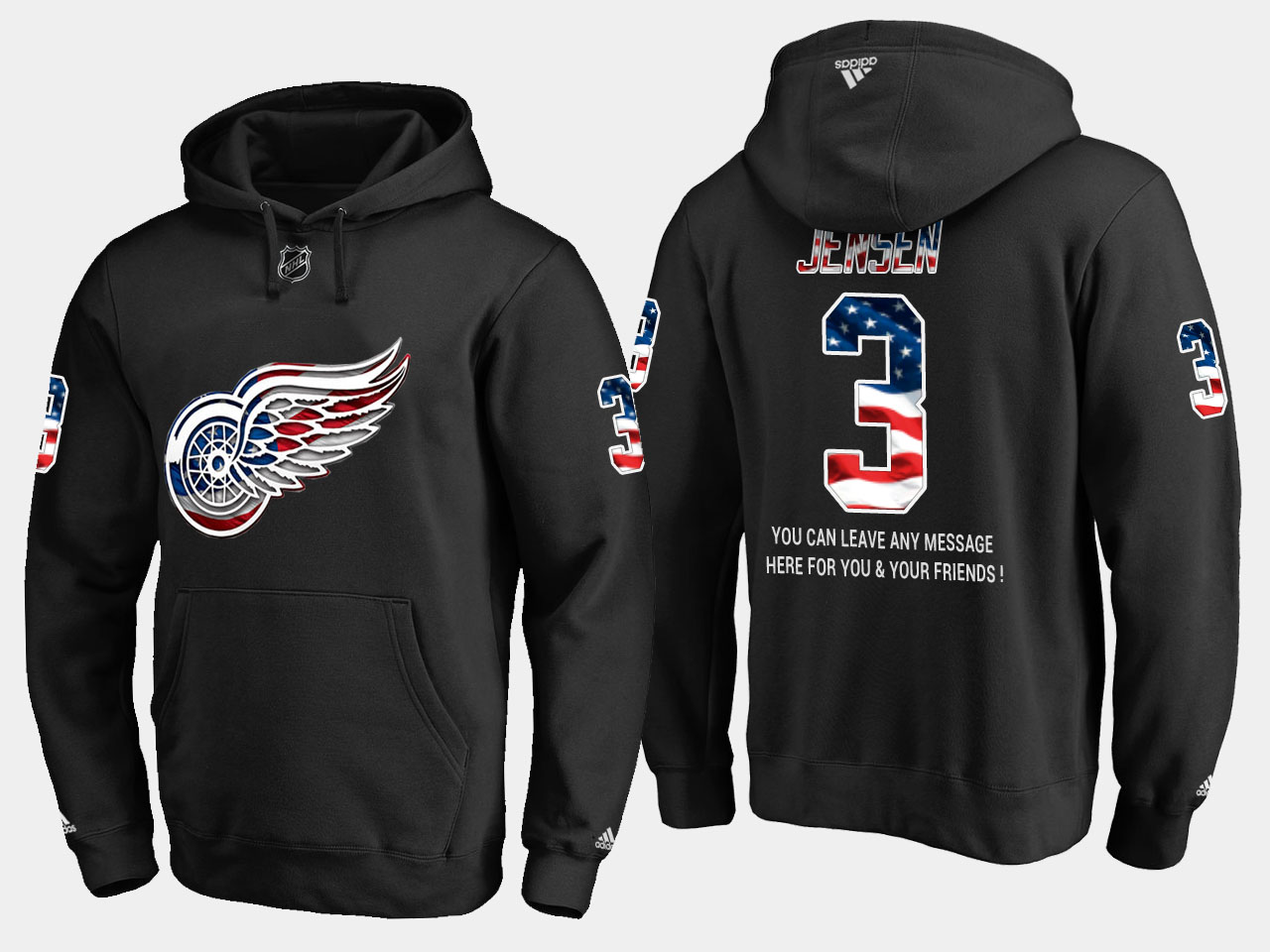 Red Wings #3 Nick Jensen NHL Banner Wave Usa Flag Black Hoodie