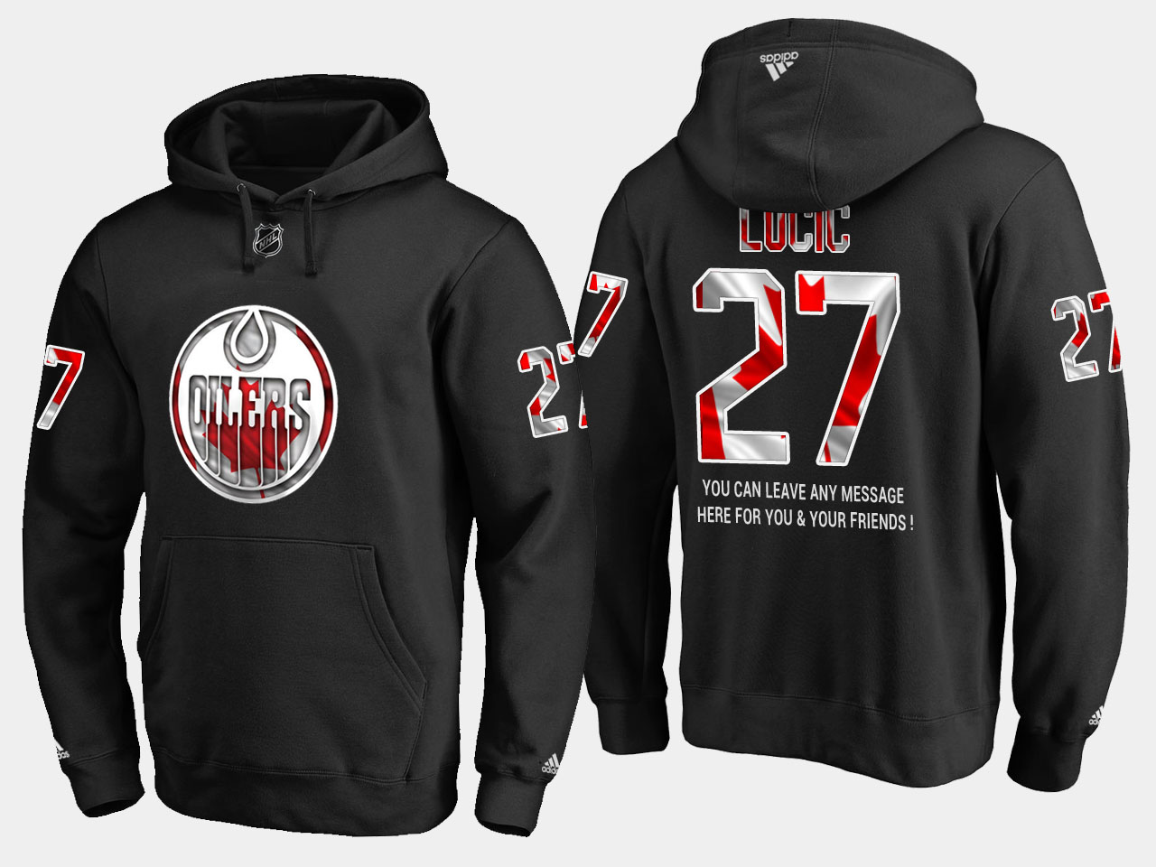 Oilers #27 Milan Lucic NHL Banner Wave Usa Flag Black Hoodie