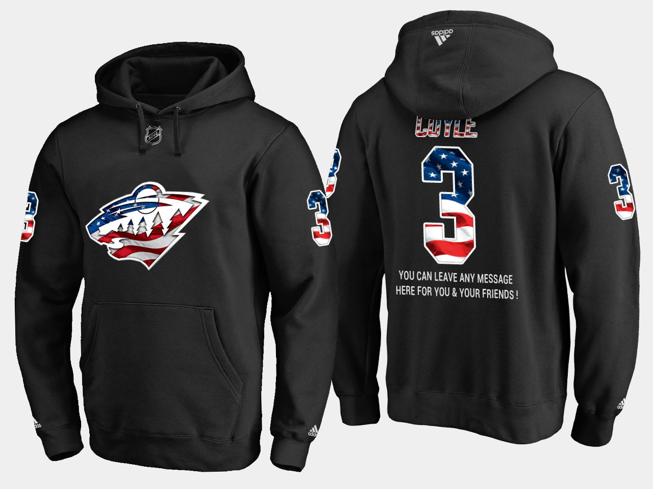 Wild #3 Charlie Coyle NHL Banner Wave Usa Flag Black Hoodie