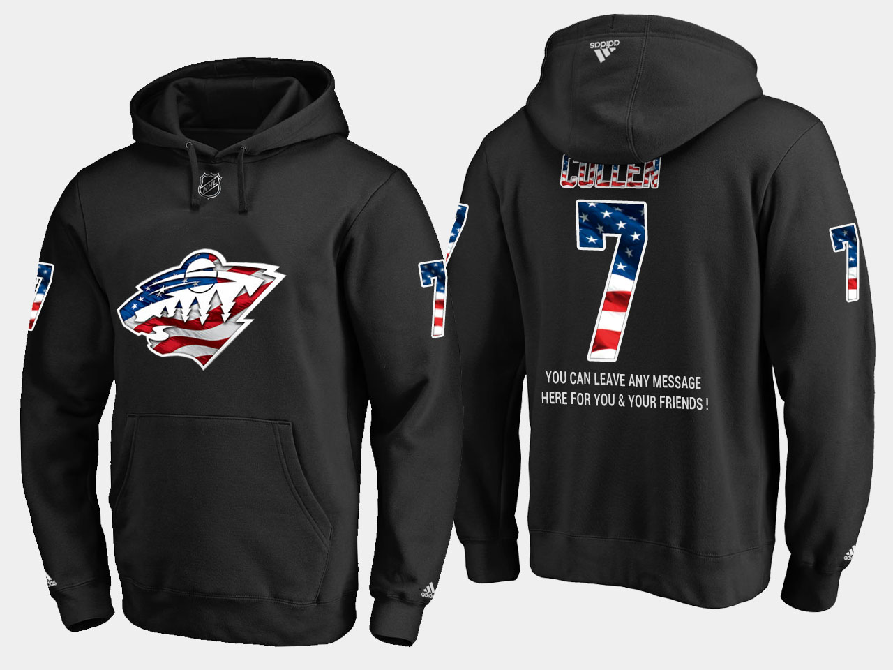 Wild #7 Matt Cullen NHL Banner Wave Usa Flag Black Hoodie