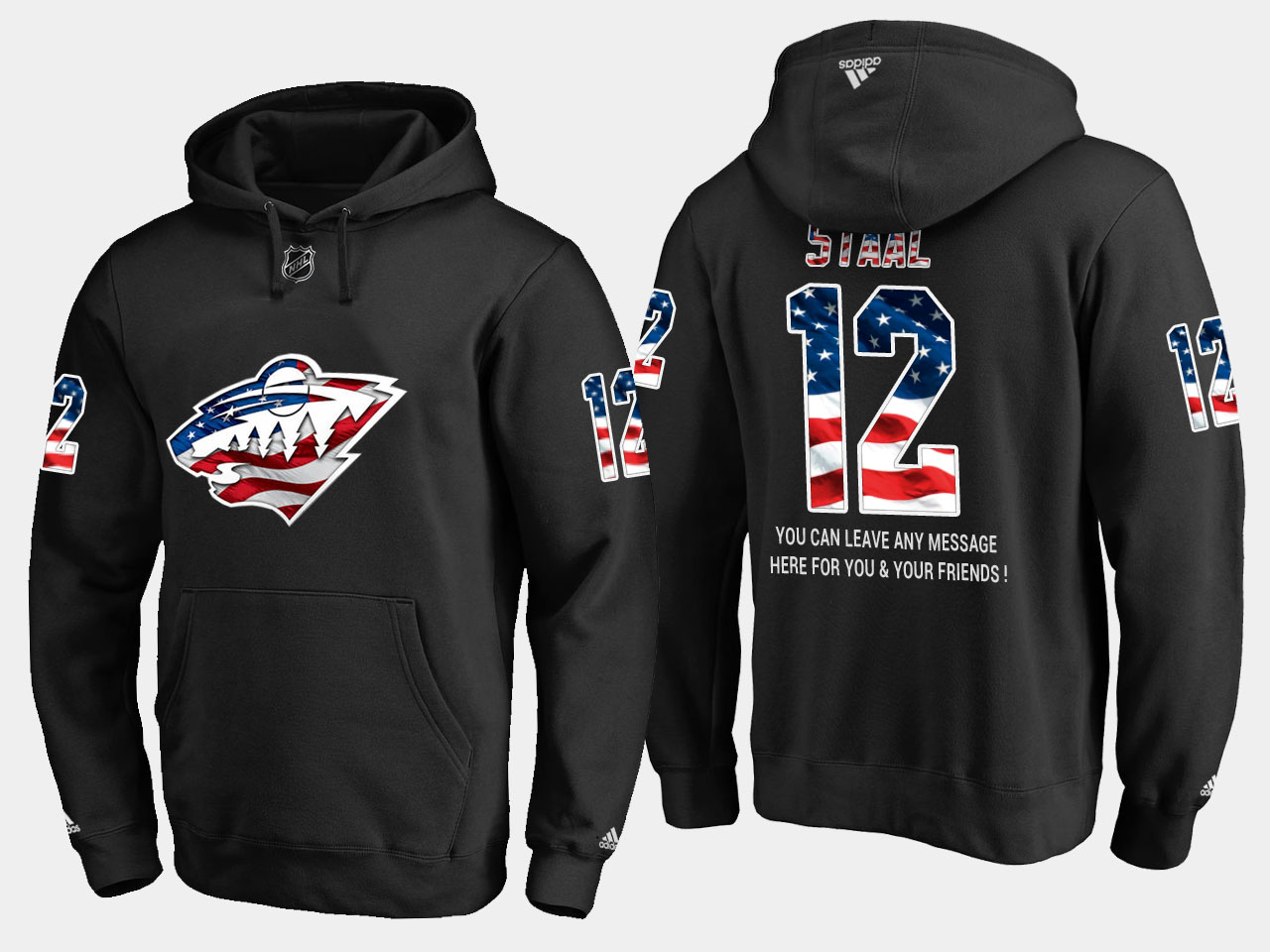 Wild #12 Eric Staal NHL Banner Wave Usa Flag Black Hoodie