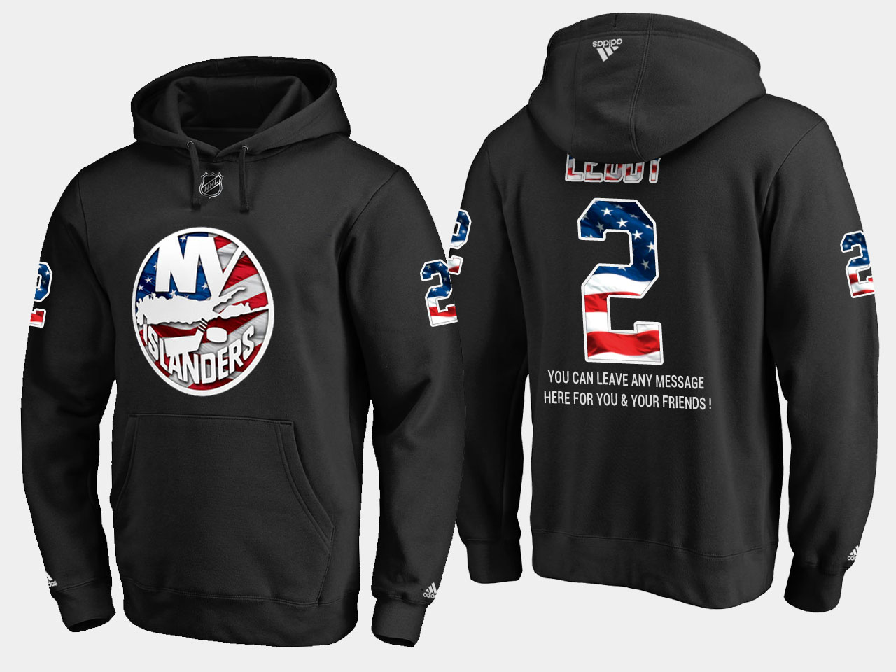 Islanders #2 Nick Leddy NHL Banner Wave Usa Flag Black Hoodie