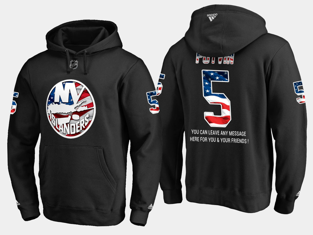 Islanders #5 Denis Potvin NHL Banner Wave Usa Flag Black Hoodie