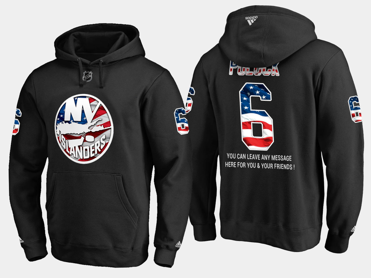 Islanders #6 Ryan Pulock NHL Banner Wave Usa Flag Black Hoodie