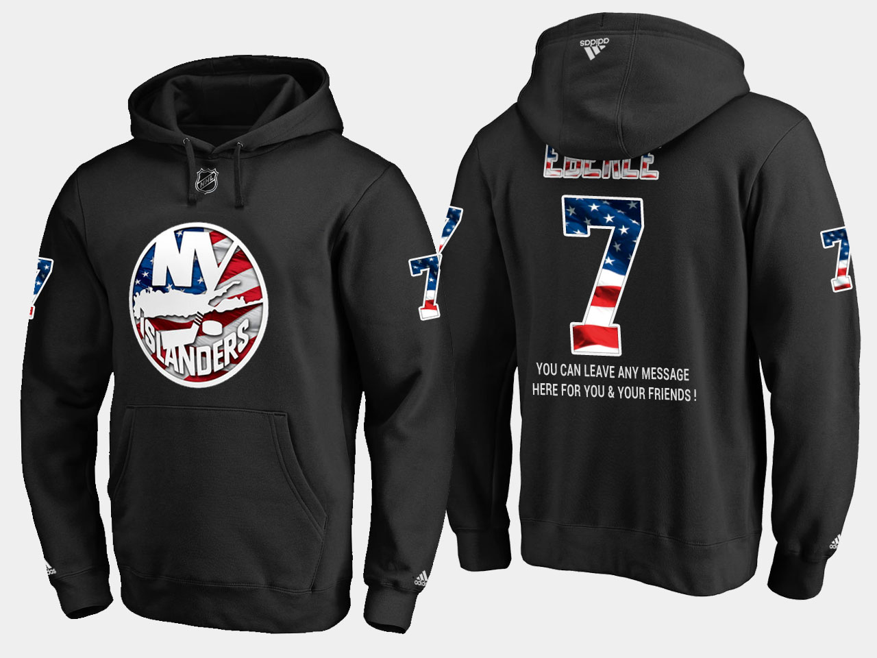 Islanders #7 Jordan Eberle NHL Banner Wave Usa Flag Black Hoodie