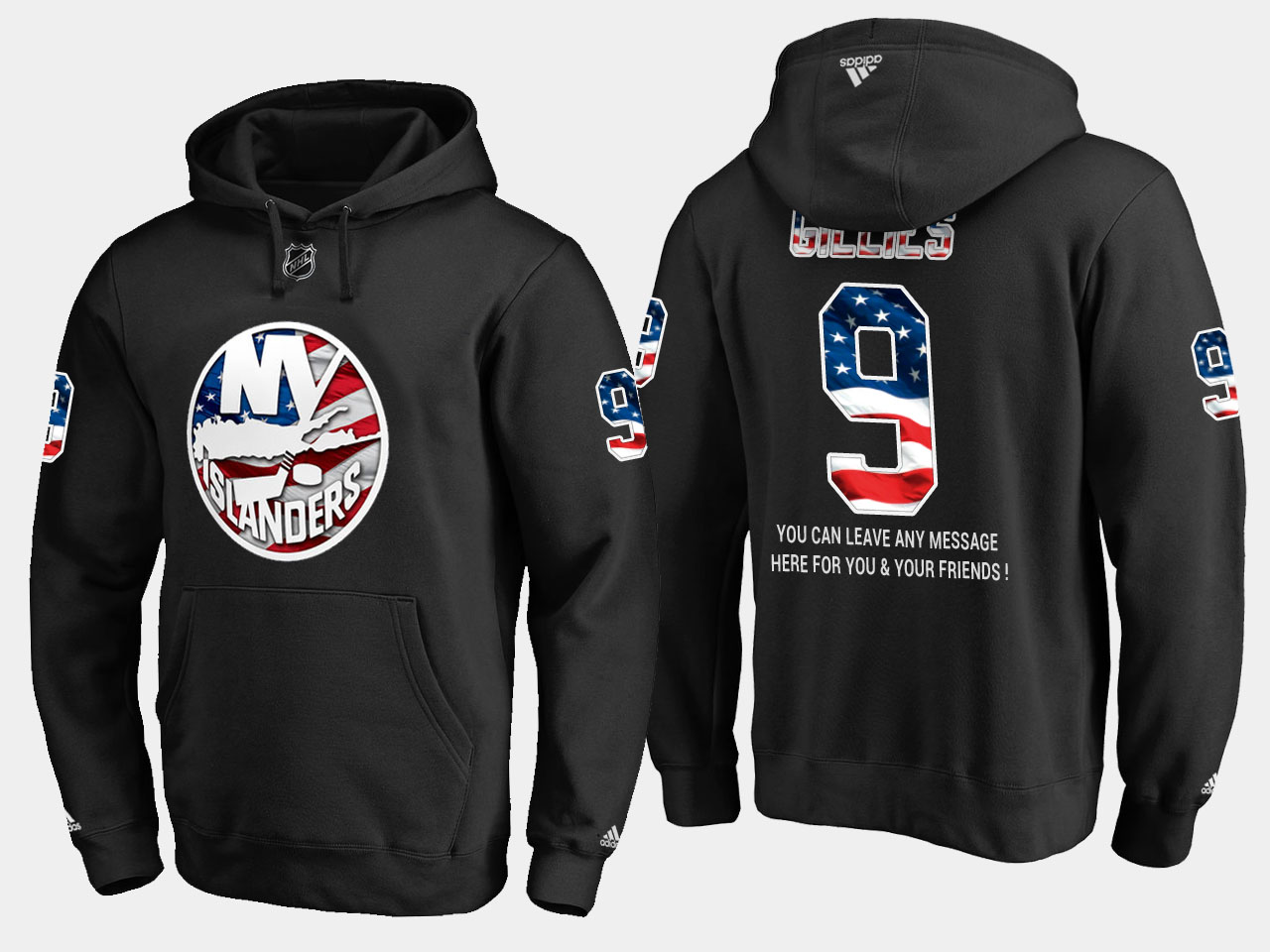 Islanders #9 Clark Gillies NHL Banner Wave Usa Flag Black Hoodie