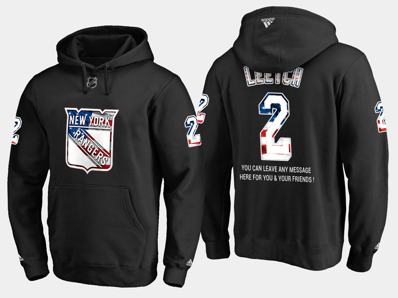 Rangers #2 Brian Leetch NHL Banner Wave Usa Flag Black Hoodie