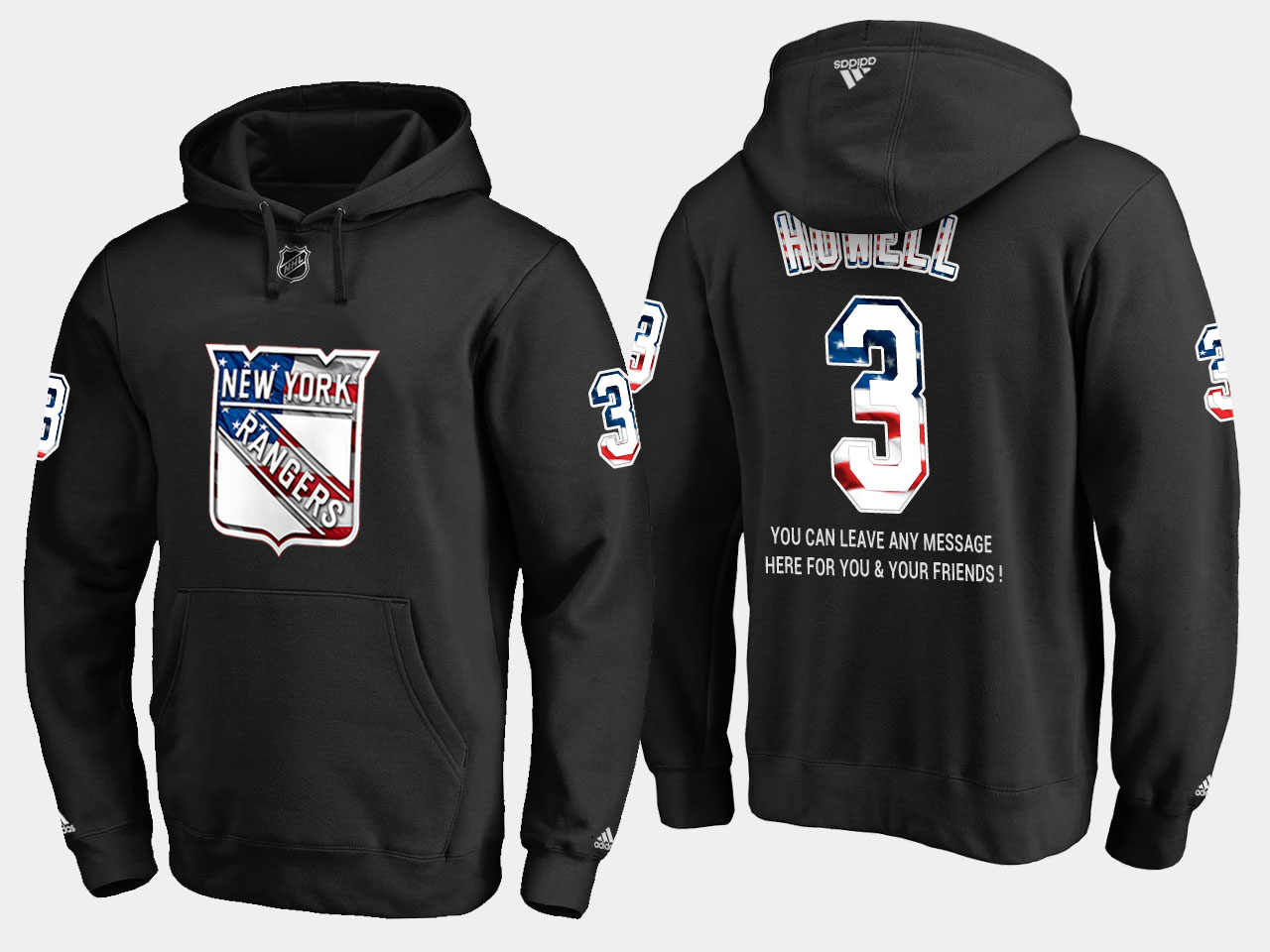 Rangers #3 Harry Howell NHL Banner Wave Usa Flag Black Hoodie