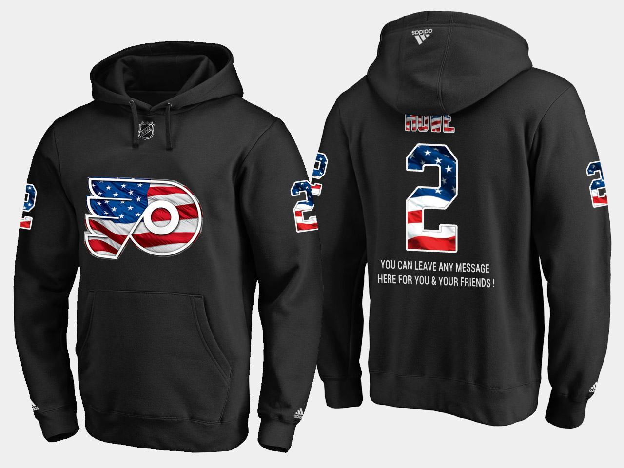 Flyers #2 Mark Howe NHL Banner Wave Usa Flag Black Hoodie