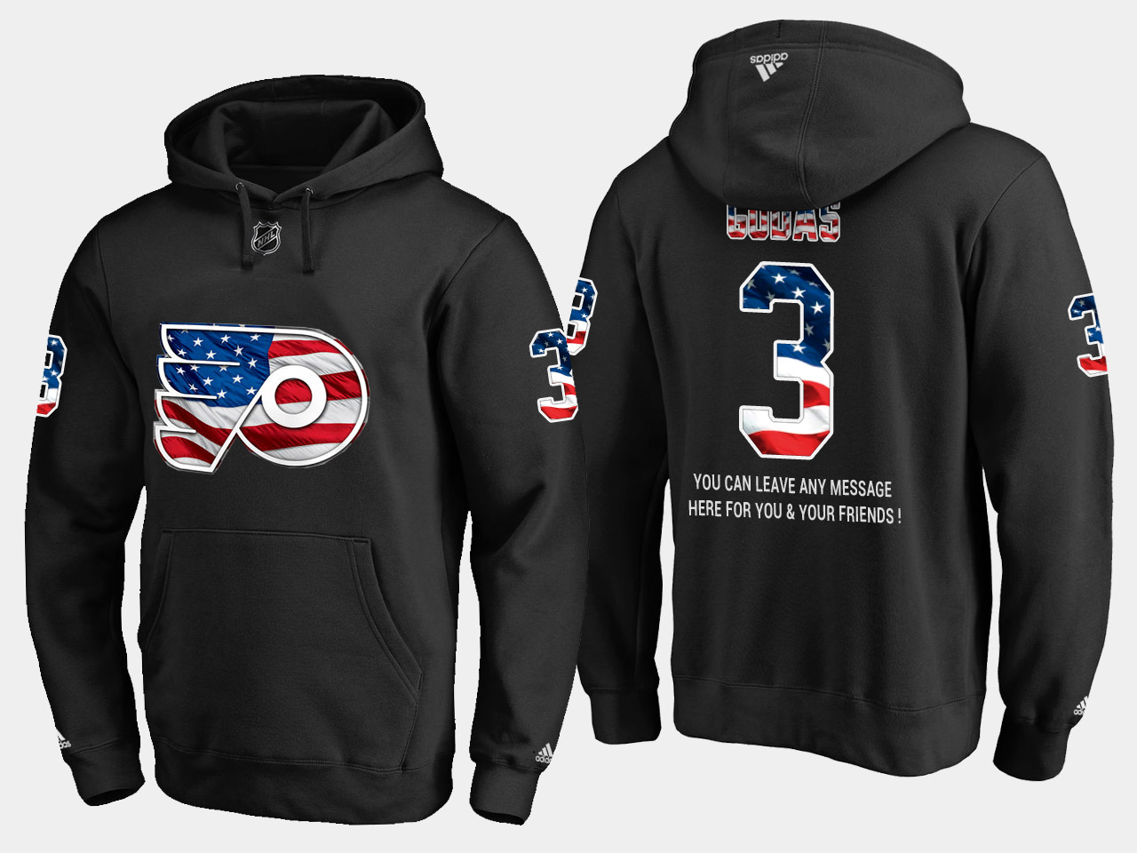 Flyers #3 Rradko Gudas NHL Banner Wave Usa Flag Black Hoodie