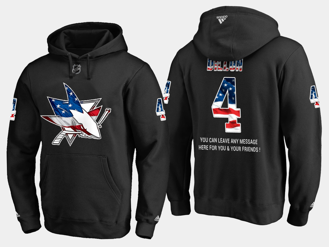 Sharks #4 Brenden Dillon NHL Banner Wave Usa Flag Black Hoodie