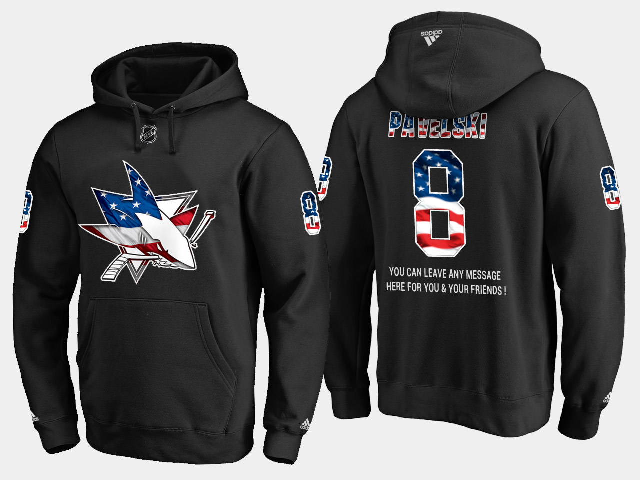 Sharks #8 Joe Pavelski NHL Banner Wave Usa Flag Black Hoodie