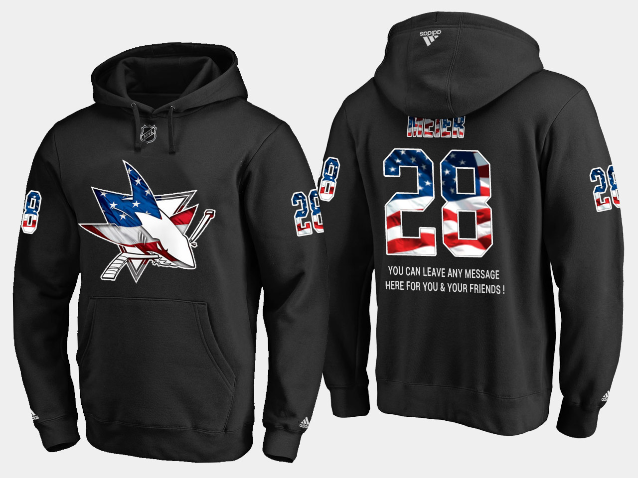 Sharks #28 Timo Meier NHL Banner Wave Usa Flag Black Hoodie