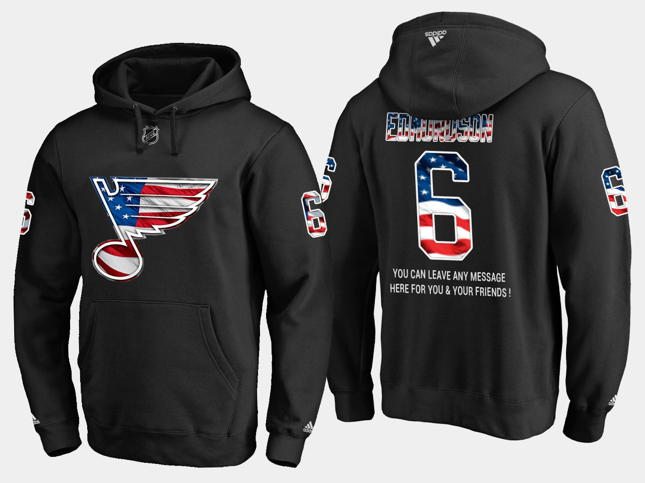 Blues #6 Joel Edmundson NHL Banner Wave Usa Flag Black Hoodie