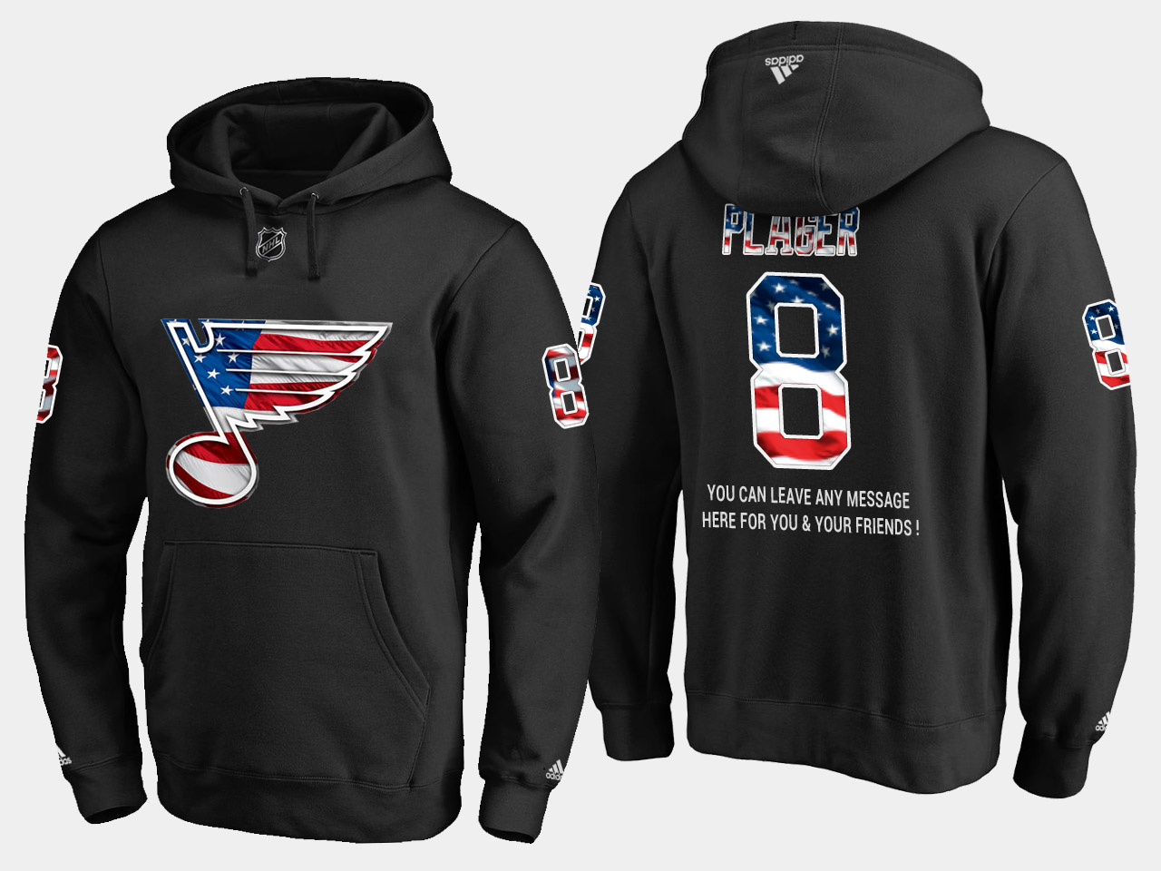 Blues #8 Barclay Plager NHL Banner Wave Usa Flag Black Hoodie