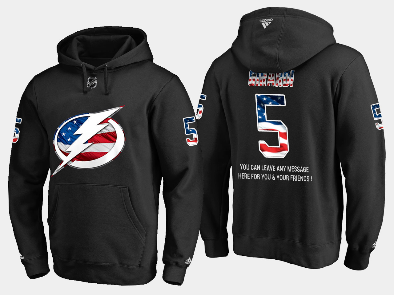 Lightning #5 Dan Girardi NHL Banner Wave Usa Flag Black Hoodie