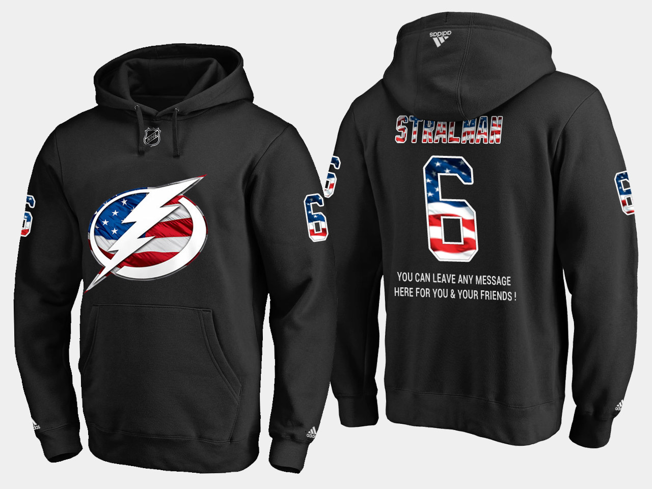 Lightning #6 Anton Stralman NHL Banner Wave Usa Flag Black Hoodie