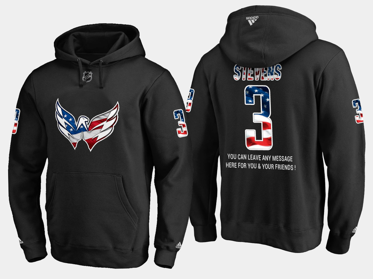 Capitals #3 Scott Stevens NHL Banner Wave Usa Flag Black Hoodie