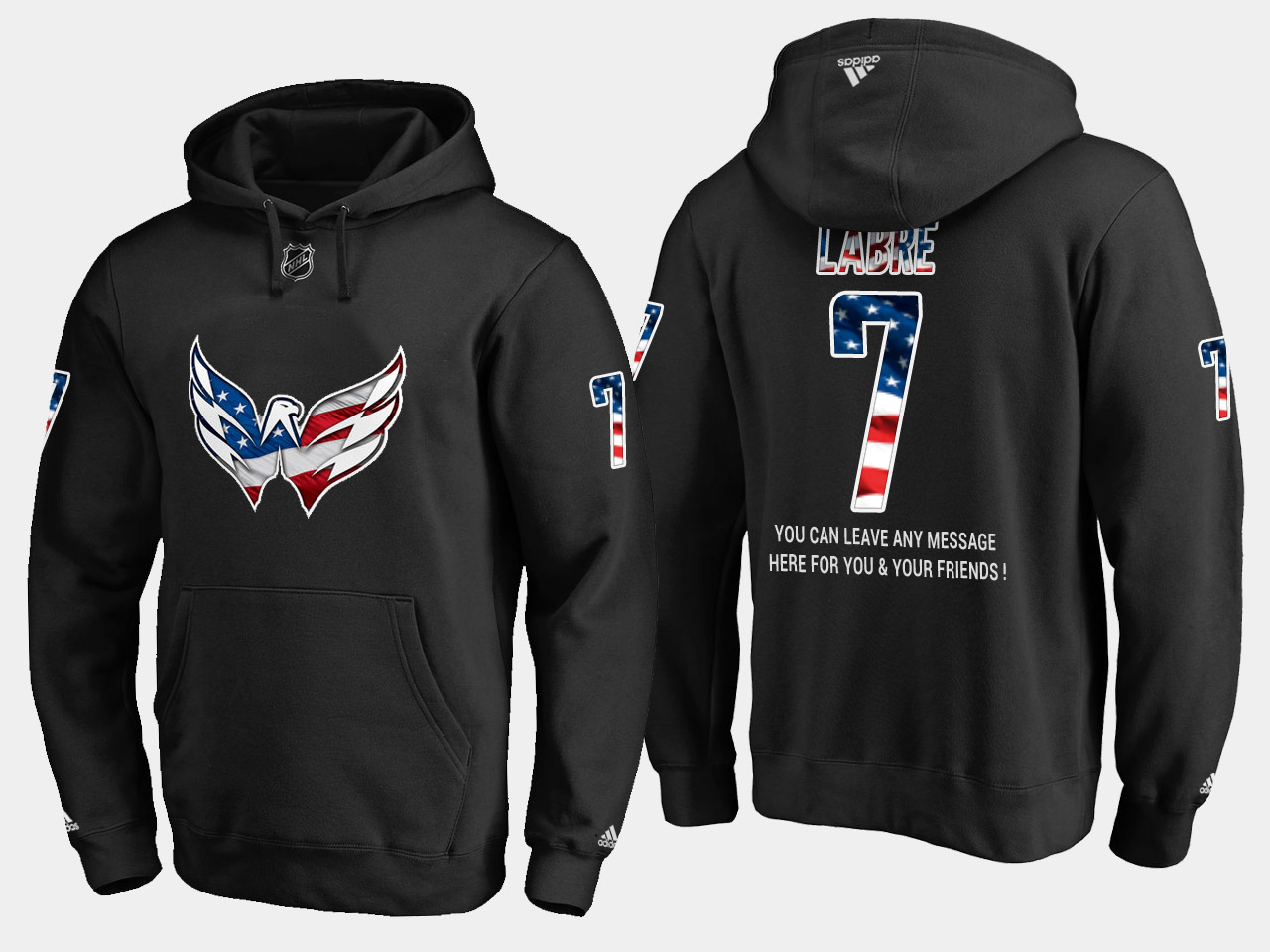 Capitals #7 Yvon Labre NHL Banner Wave Usa Flag Black Hoodie