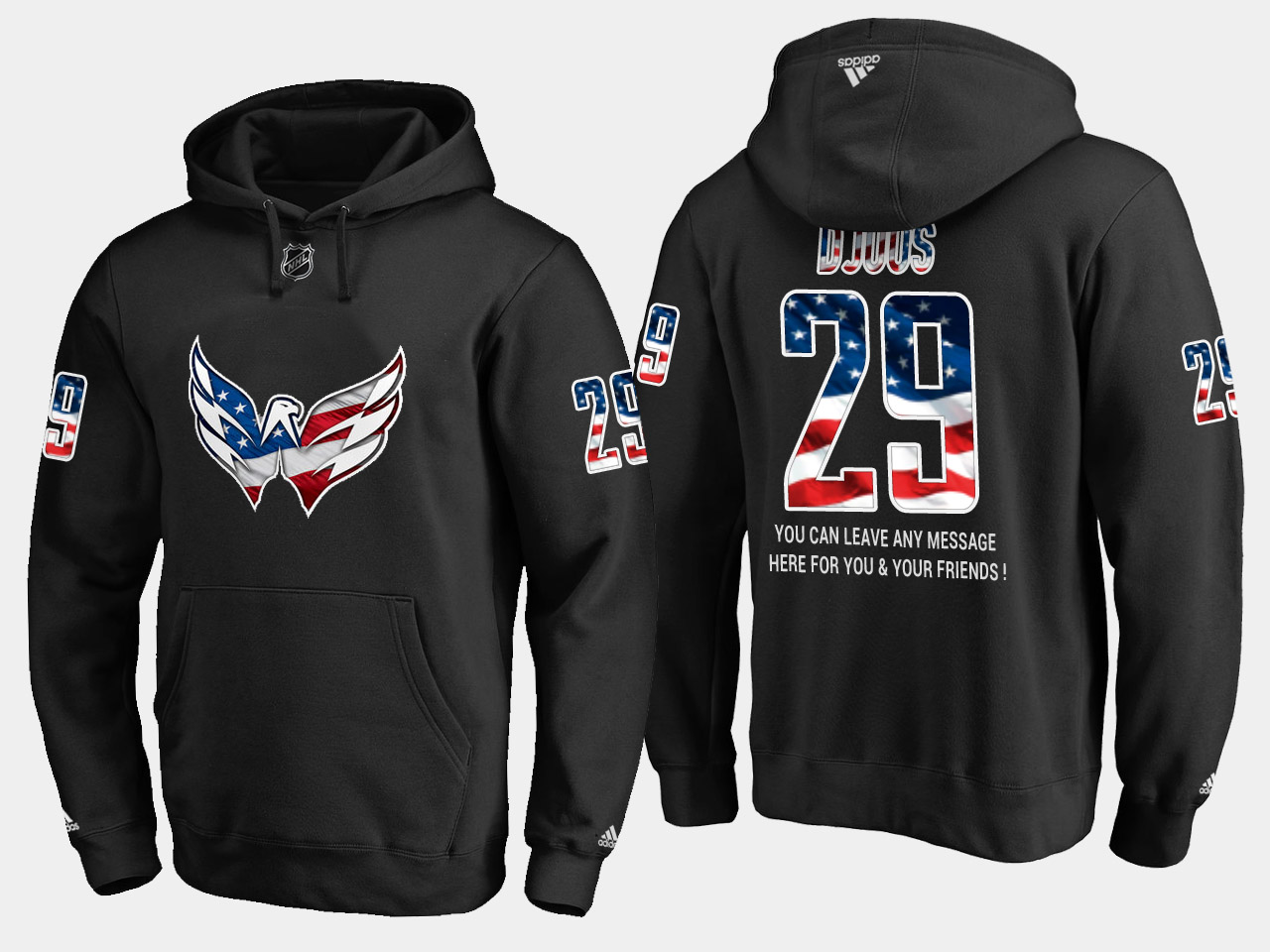 Capitals #29 Christian Djoos NHL Banner Wave Usa Flag Black Hoodie