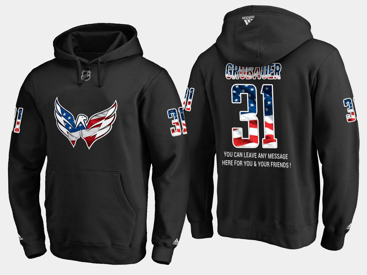 Capitals #31 Philipp Grubauer NHL Banner Wave Usa Flag Black Hoodie