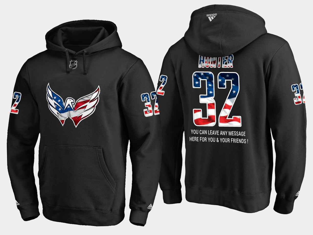 Capitals #32 Dale Hunter NHL Banner Wave Usa Flag Black Hoodie