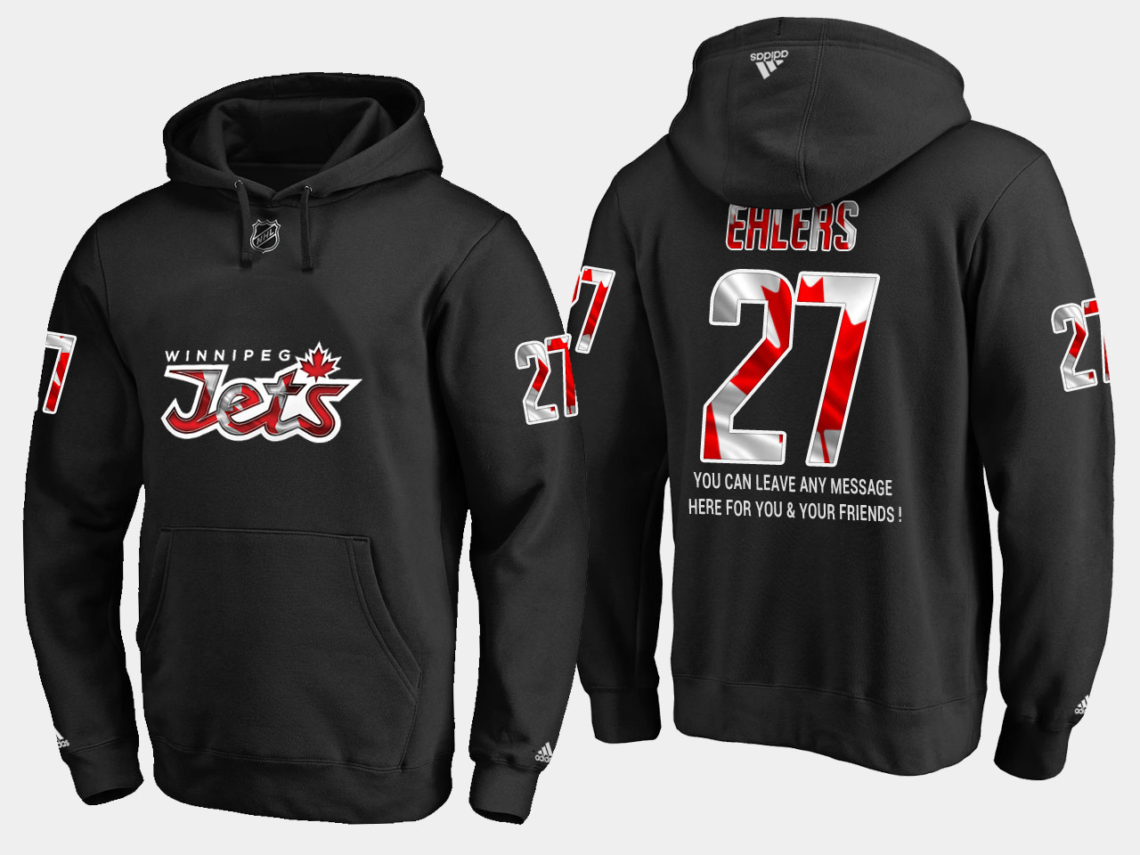 Jets #27 Nikolaj Ehlers NHL Banner Wave Usa Flag Black Hoodie