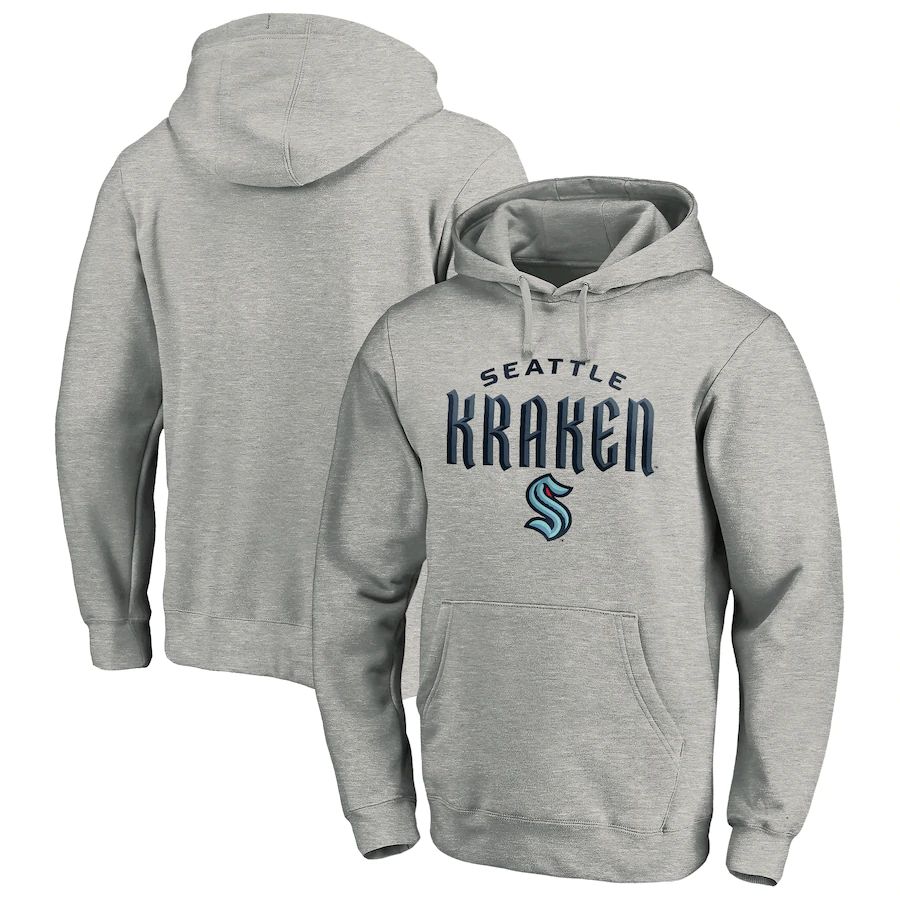 Seattle Kraken Team Lockup Pullover Hoodie Heather Gray