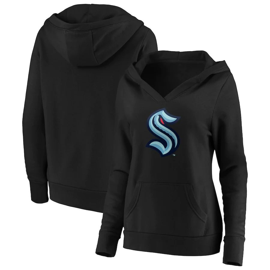 Seattle Kraken Women's Primary Logo V-Neck Pullover Hoodie Black