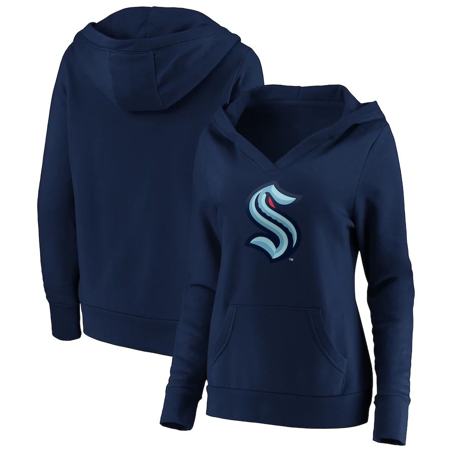 Seattle Kraken Women's Primary Logo V-Neck Pullover Hoodie Navy