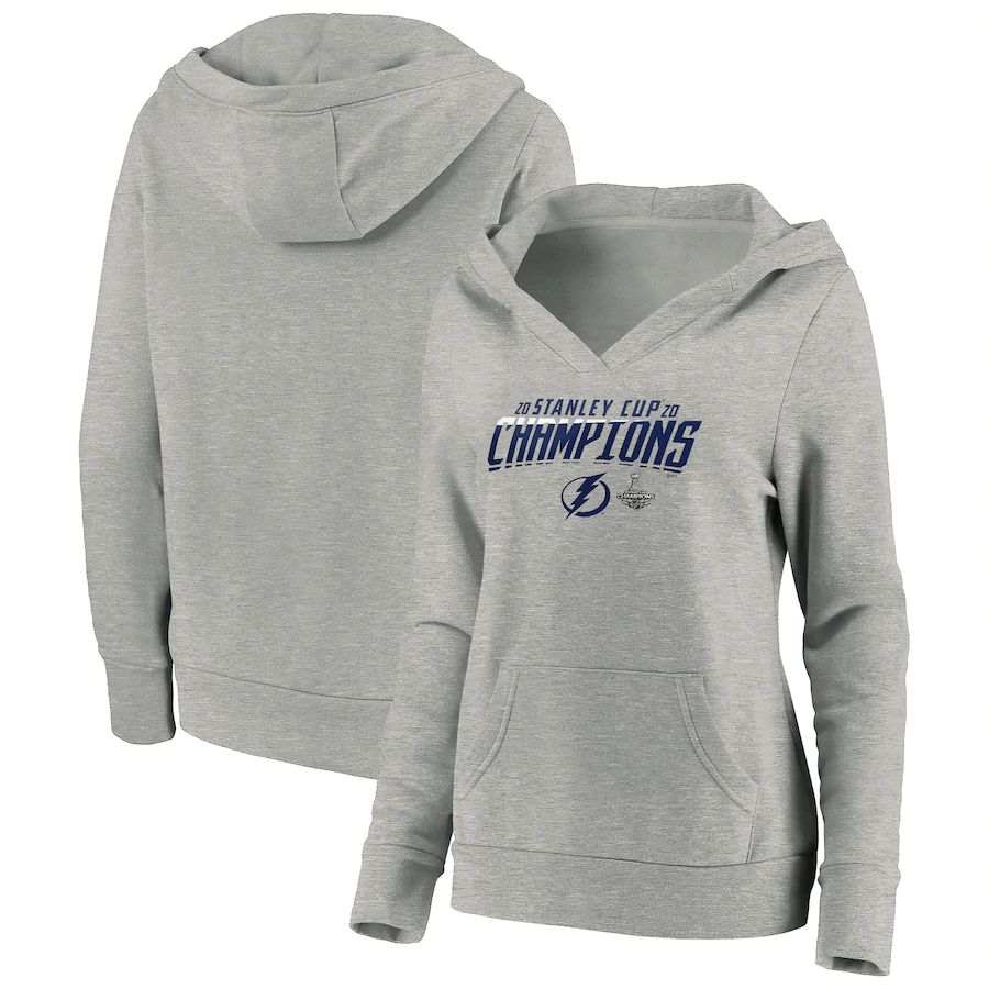 Tampa Bay Lightning Women's 2020 Stanley Cup Champions Top Line Pullover Hoodie Heather Gray