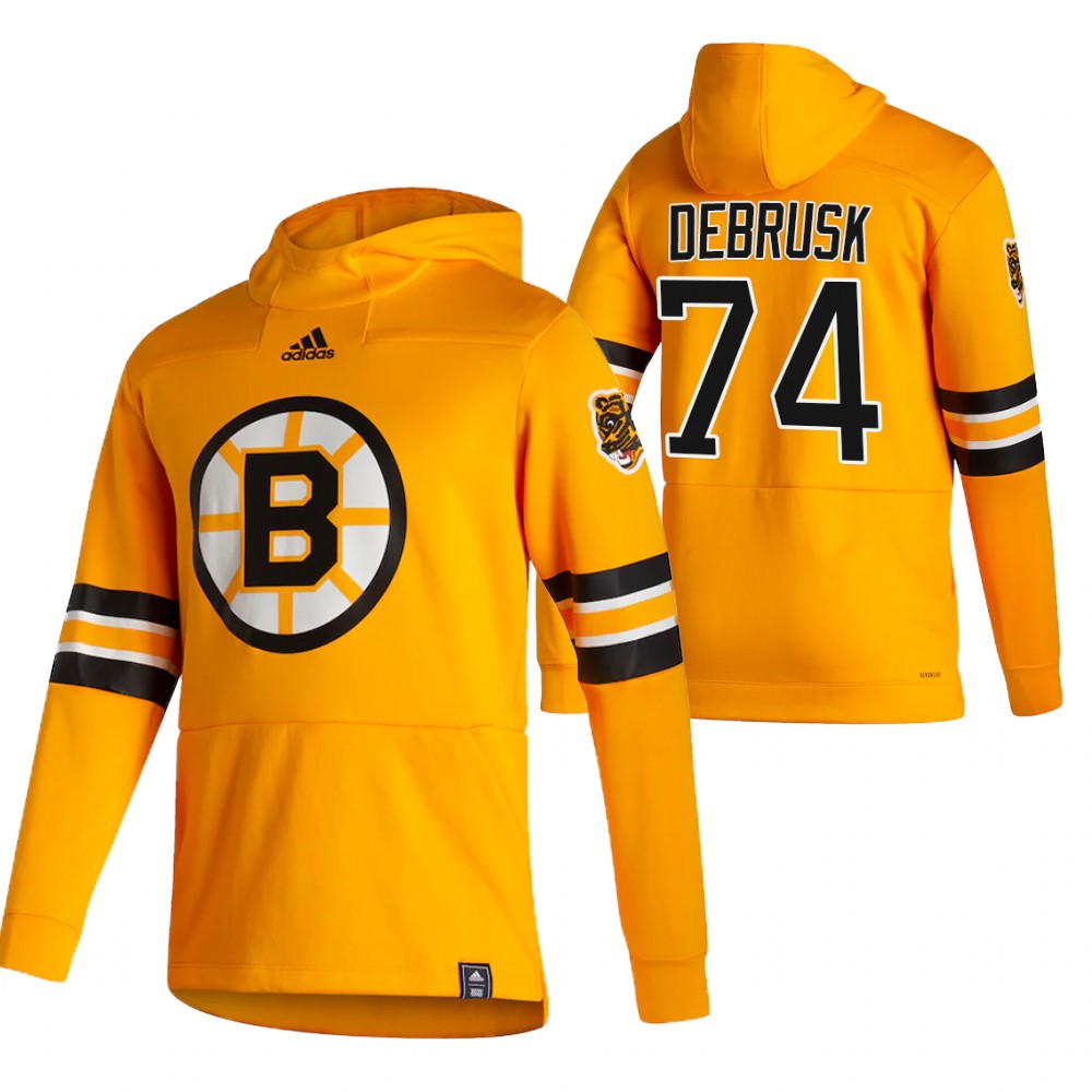 Boston Bruins #74 Jake Debrusk Adidas Reverse Retro Pullover Hoodie Gold